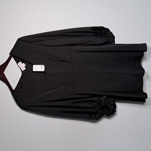 NWT Love Riche Satin Balloon Sleeve V-Neck Black Dress in size S